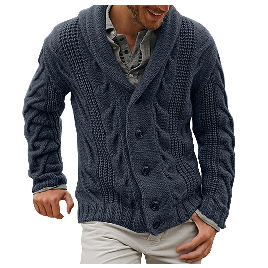 And Winter Men's Fashion Loose Cardigan Warm Lapel Hooded Jacket Sweater Knitted Coat