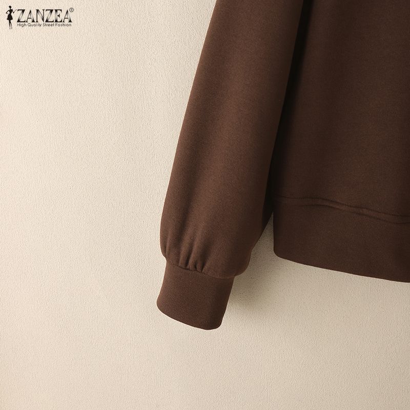 ZANZEA Women Casual Round Neck Long Sleeve Pullover Sweatshirts