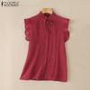 ZANZEA Summer Women Ruffled Sleeveless Lace Hem Frills Casual Tank Tops