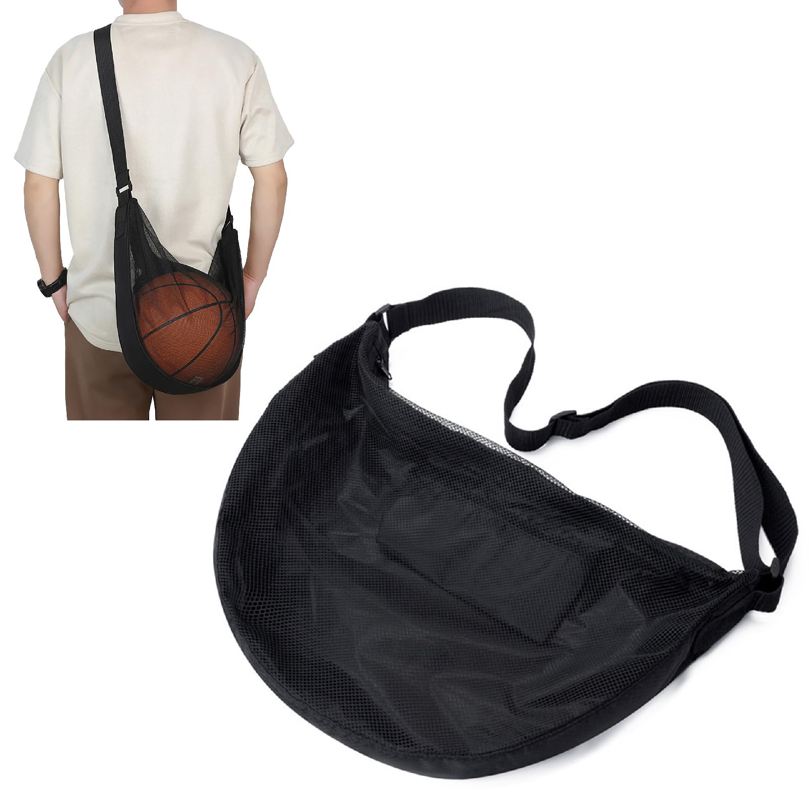

CAWKAY Ball Bag, Ball Case, Sports Bag with Mesh Net, Easy to Carry, Shoulder or Crossbody Bag for Soccer, Basketball, and Volleyball (Black)