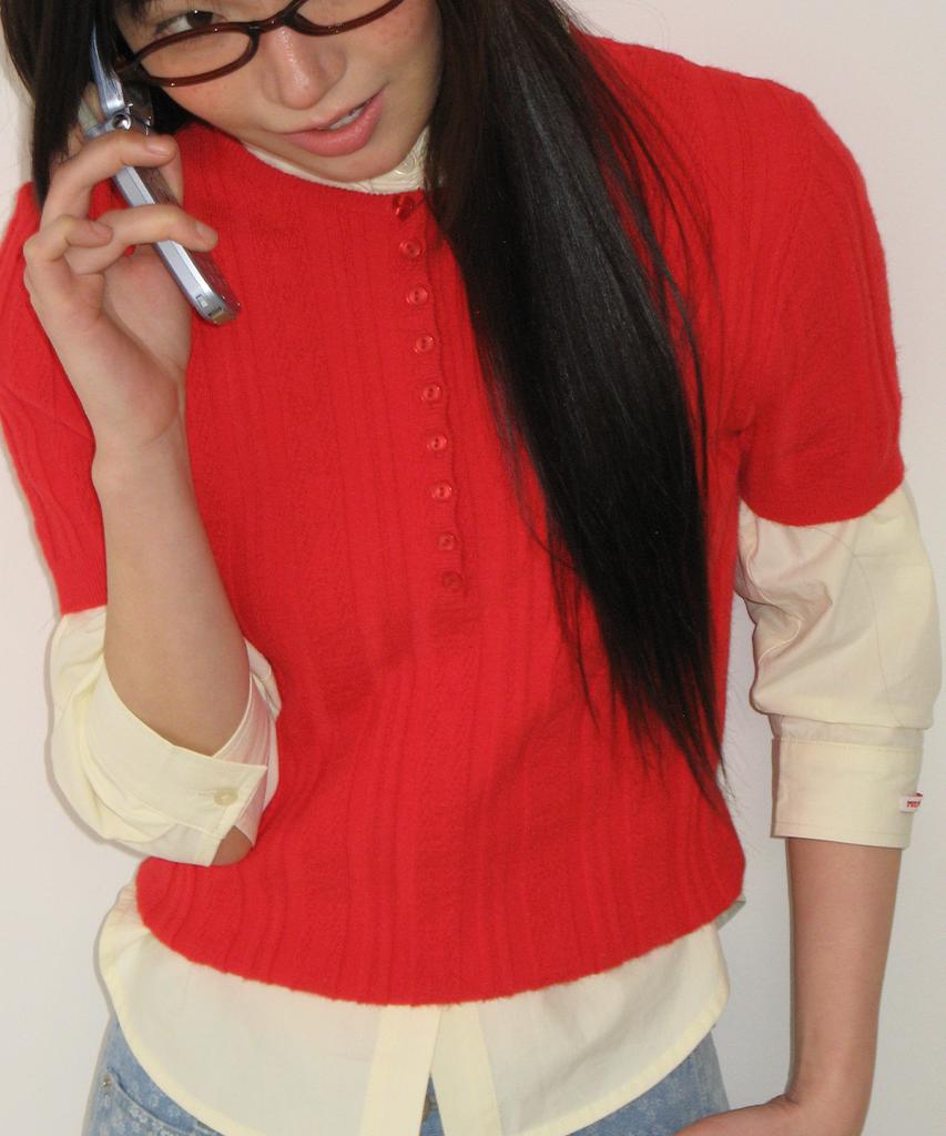 RONRON Button Point Slim Short Sleeve Knit Red