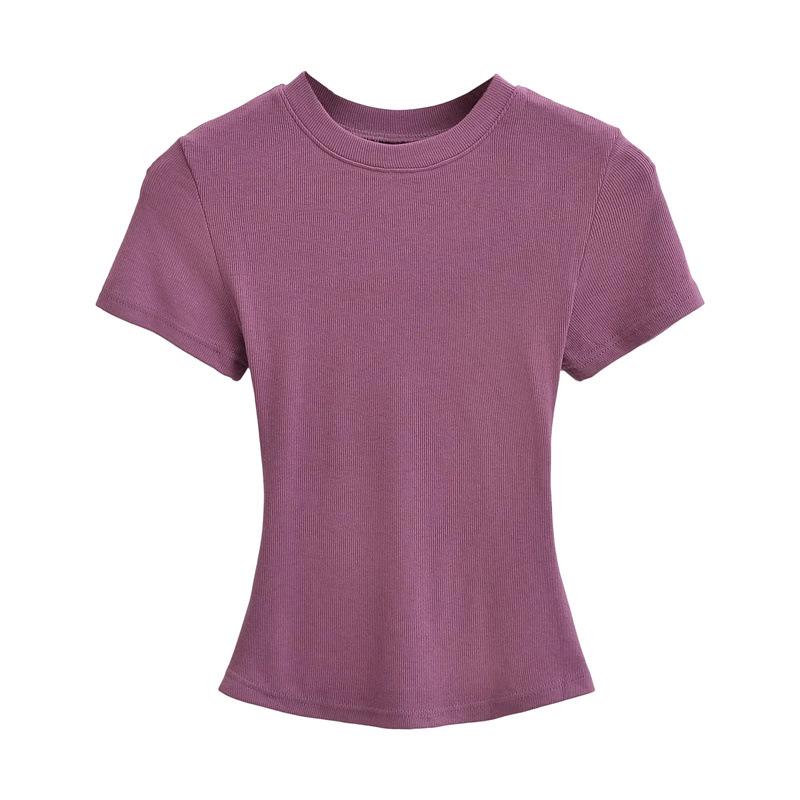 Pure Desire Women's Spicy Girl Round Neck Ribbed Summer T-Shirt