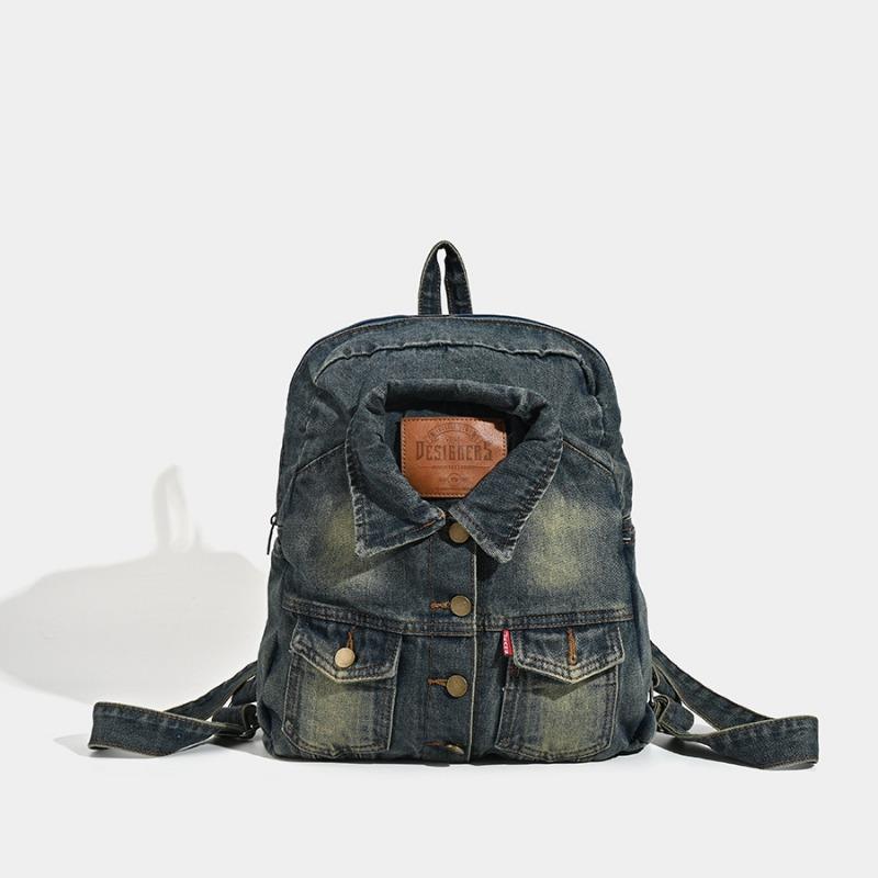 Washed Cowboy Large Capacity Backpack Fashion Retro Large Capacity Cowboy Shoulder Bag Commuter Bag