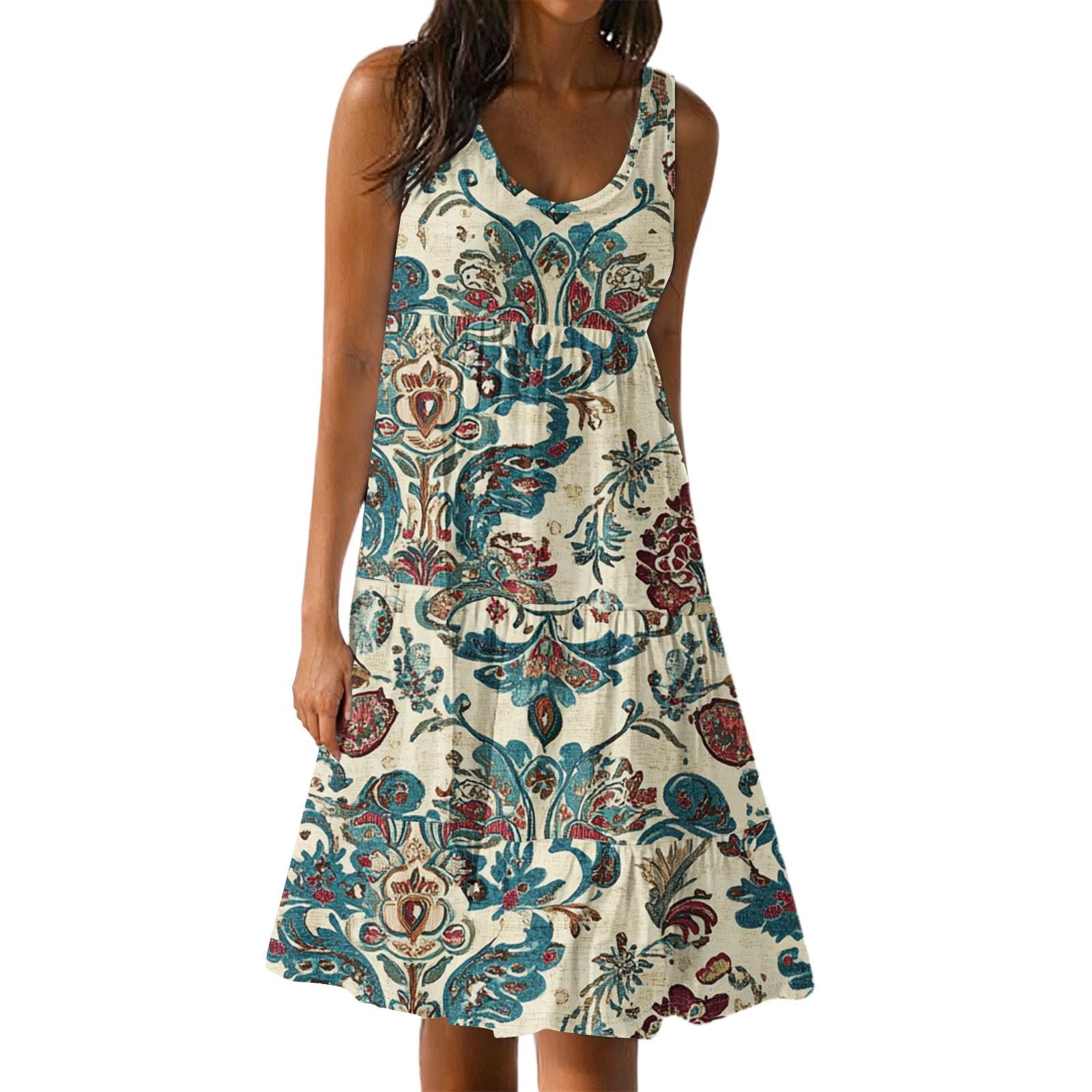 

Женские повседневные летние платья без рукавов, весеннее лоскутное бохо-цветочное коктейльное вечернее платье S