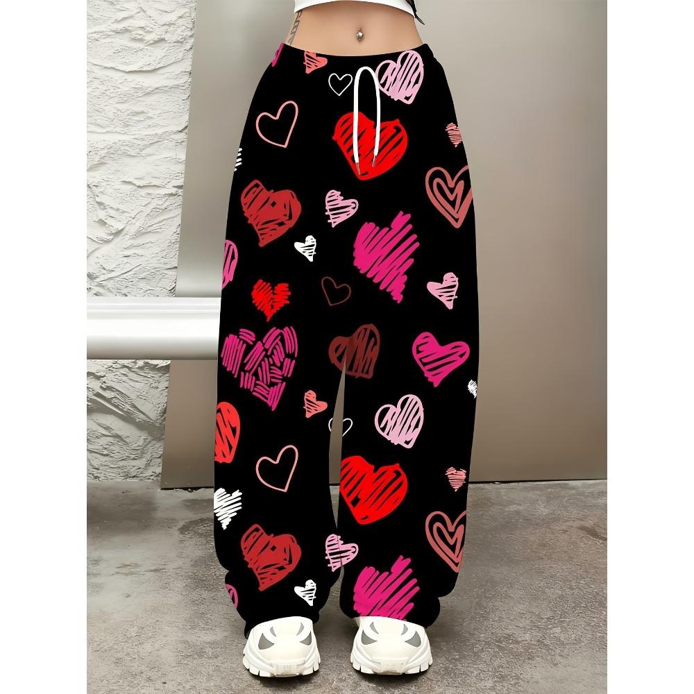 Women's Valentine's Day Love Pattern Fun Printed Wide Leg Pants | Fashion Casual Commuter Trend Versatile