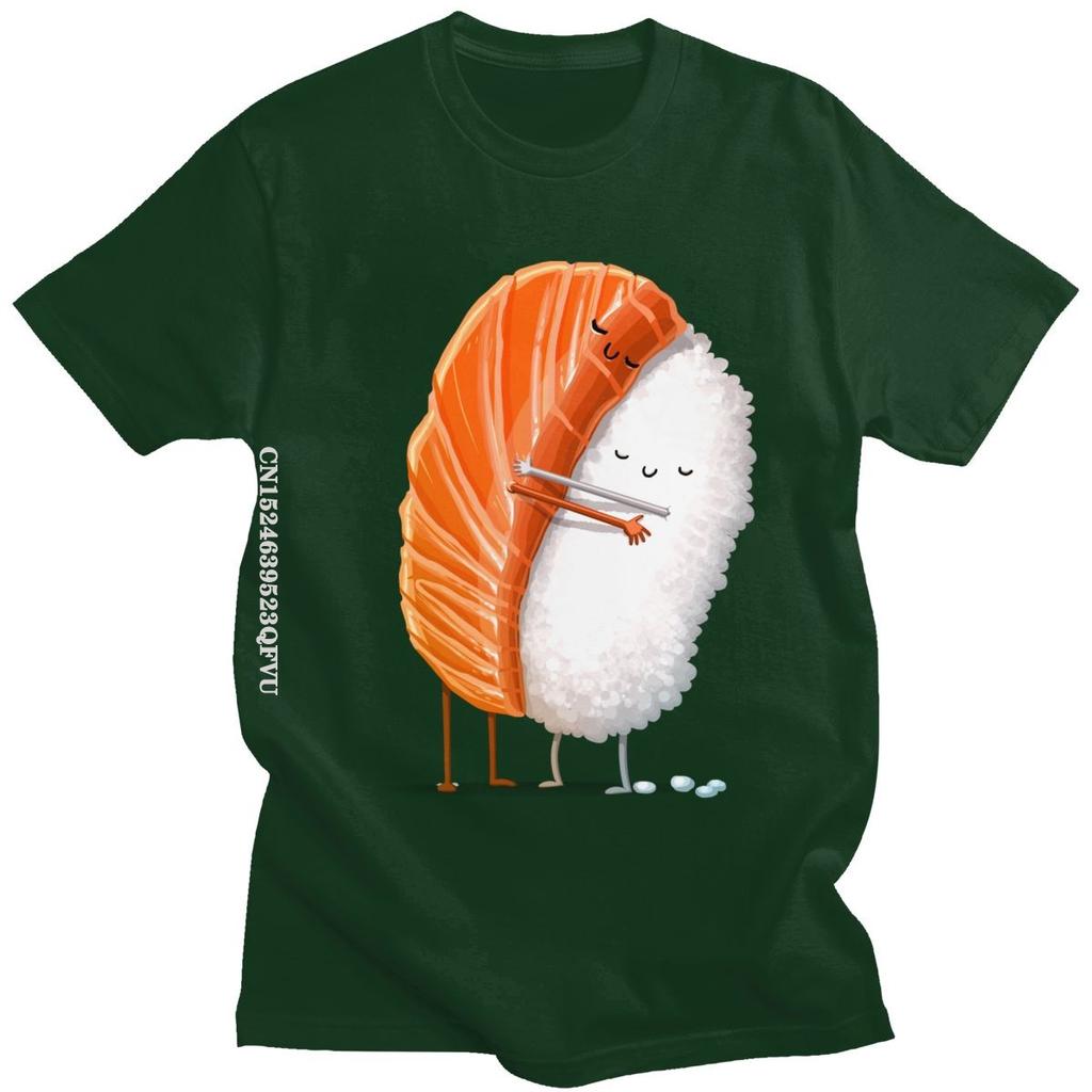 Cute Sushi Hug Tshirts Unisex Pure Cotton Cartoon Japanese Food Tee Streetwear Fashion Top Vintage Novelty Graphic Tshirt