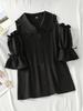 Versatile Ruffle Doll Collar Blouse - Women's Short-Sleeve, Pleated, Loose Fit, Solid Color