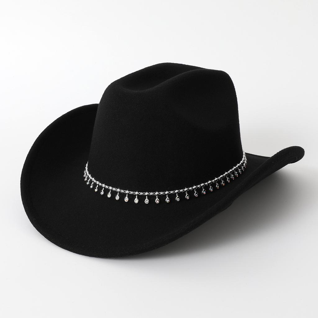 Western Cowboy Top Hat Men's and Women's Rhinestone Water Drop Casual Top Hat Party Jazz Hat