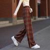 Demana Smart Plaid Drawstring Velvet High-Waist Straight Casual Pants