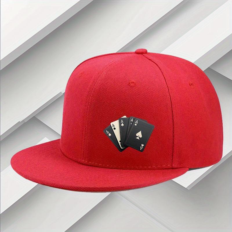 Four Aces Playing Cards Print Flat Brim Snapback Hat Polyester Casual Adjustable Hip Hop Cap for Adult