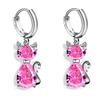 Aqua Blue Pink White Zircon Animal Earring Female Cute Small Cat Hoop Earrings For Women Trendy Silver Color Bridal Jewelry Gift