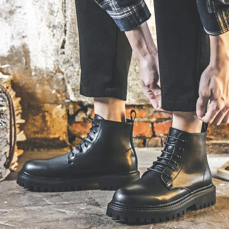 Martin Boots Men'S High-Top Leather Shoes British Style Thick-Soled Heightening Medium-Top Men'S Boots 12511-J