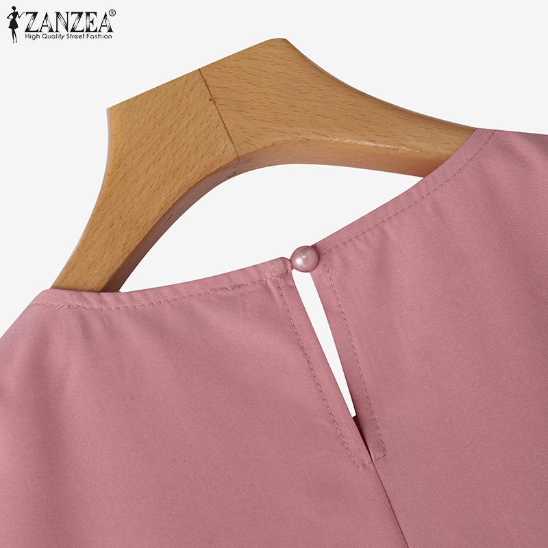 ZANZEA Womens Summer Casual 3/4 Sleeve Hollow Patchwork Embroidery Crochet Blouse