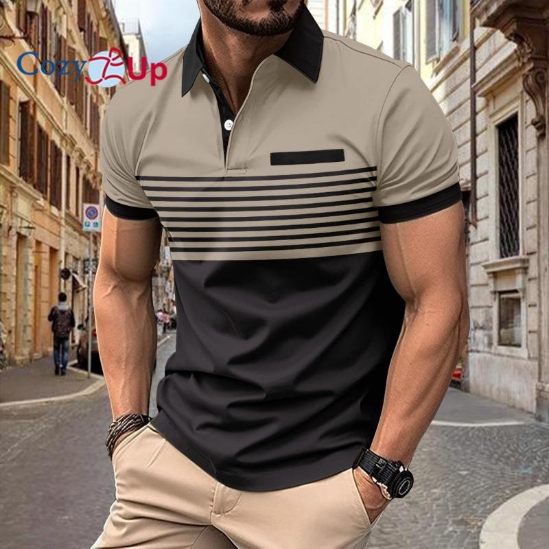Cozy Up Poloskjorter for menn Kortermede Uformelle Polo T-skjorte Color Block Slim Fit Golfskjorter med lomme