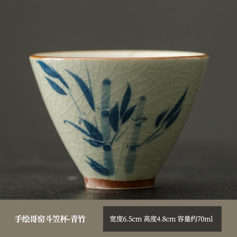 Hand-Painted Ge Kiln Underglaze Color Teacup, A Single High-End Chinese-Style Open Piece, A Ceramic Master Cup Gift