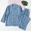 Outer Single Men Woven Pure Cotton Gingham Long Sleeves Pants Pajamas Suit Spring and Autumn Casual and Comfortable Breathable Home Clothing