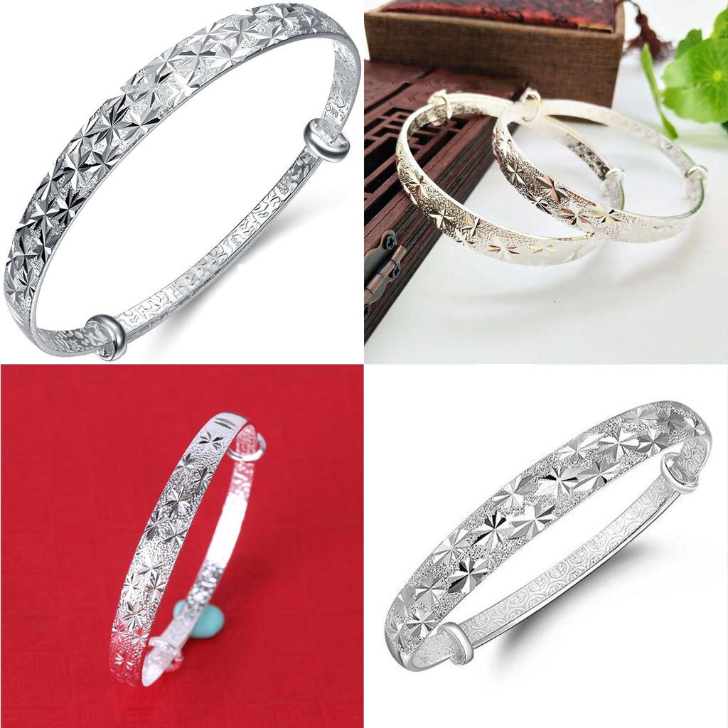 Premium Quality Women's Silver Star Pattern Adjustable Bracelet Bangle