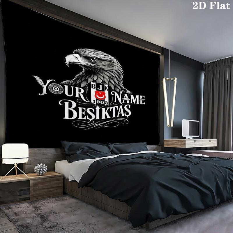 Beşiktaş Jimnastik Kulübü Özel İsimli Duvar Kilim Estetik Duvar Askısı Baskılı Kumaş Battaniye Yatak Odası Oturma Odası Ev Dekorasyonu İçin Dekoratif Kilimler
