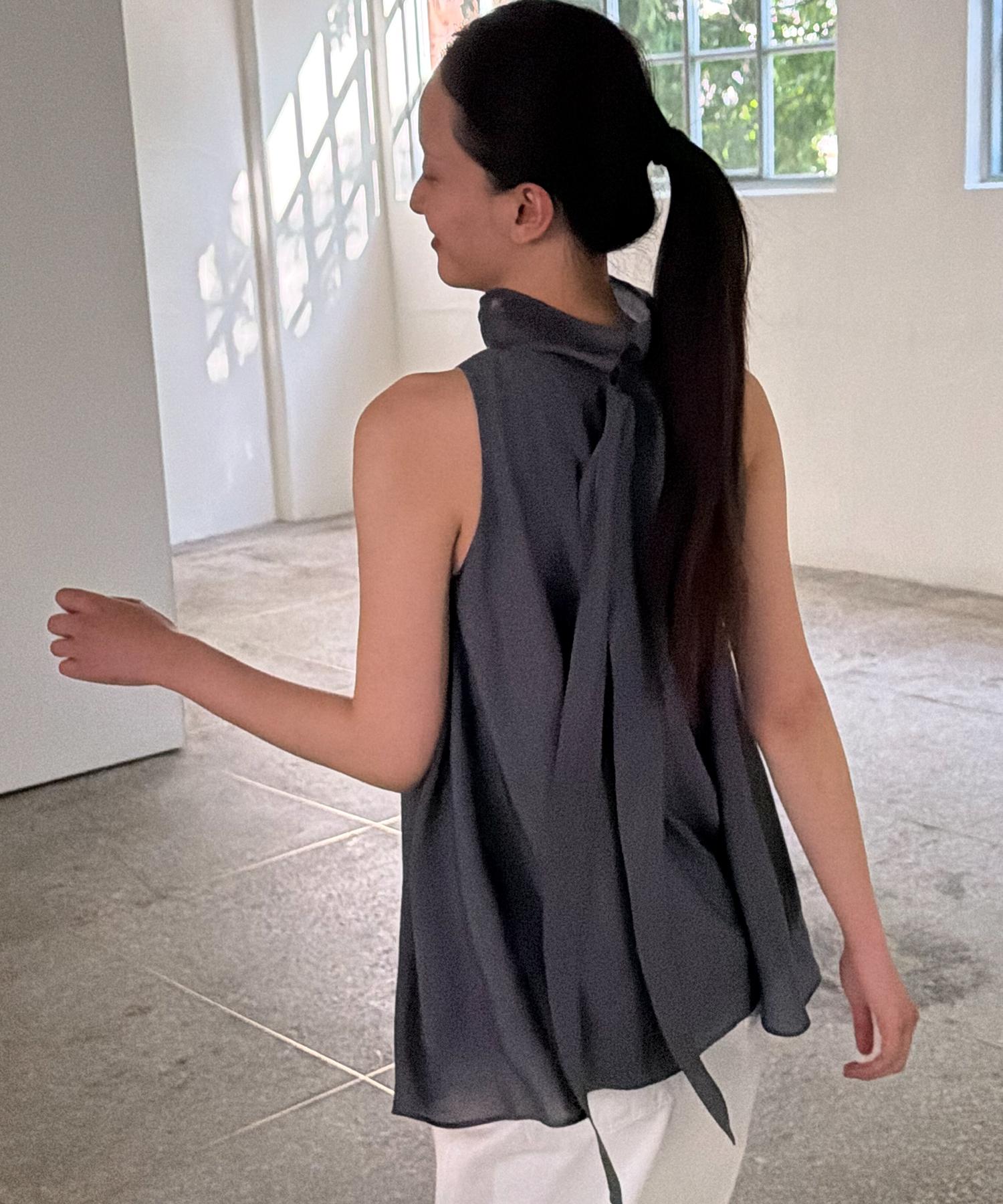 Soiree Sheer A Line Blouse - Charcoal Charcoal