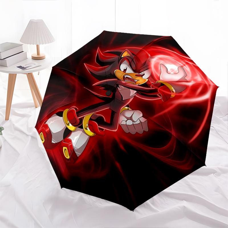

1pc Red Power Surge Shadow the Hedgehog Pattern Automatic 3-Fold Cartoon Practical Umbrella, 8 Iron Frames, High-Value Folding Umbrella, Suitable for