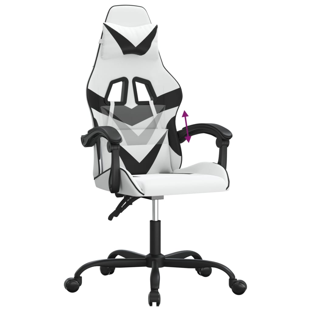 Gaming Chair In White and Black Synthetic Leather