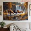 Scenic Waterfall Horses Tapestry Large Wall Hanging Canvas Print for Rustic Nature Decor Bedroom Living Room Artwork