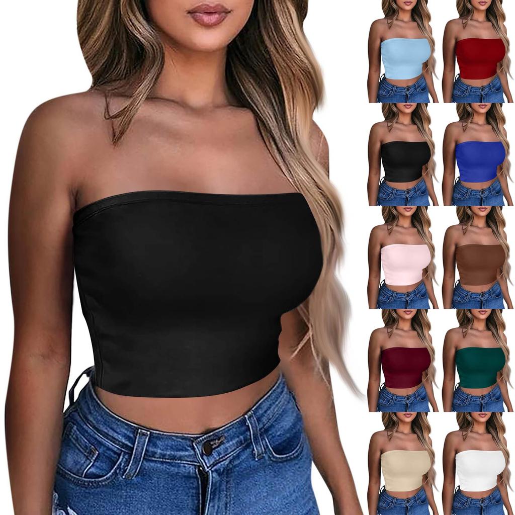Korte topper for kvinner Sexy Cami Tank Sommer Tube Ermeløs Ensfarget Camisole Skjorte Vest