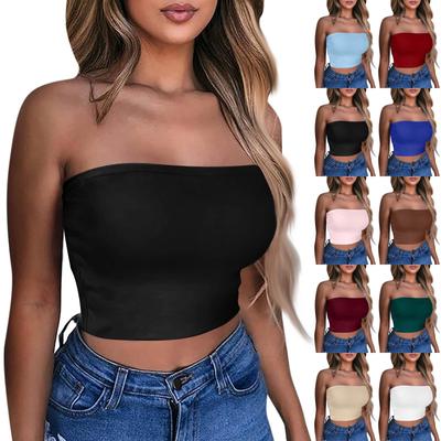 Bauchfreie Tops für Damen Sexy Cami Tank Sommer Schlauch Ärmellos Uni Camisole Shirt Weste