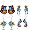 Halloween Colorful Parrot Pendants Hook Earrings for Women Acrylic Ghost Pumpkin Hanging Earrings Creative Personality Zircon