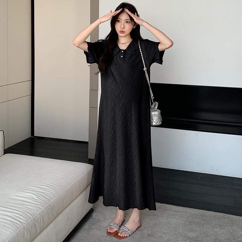 2026 Summer Sweet Lapel Maternity Dress - Short Sleeve, Slimming, Belly-Concealing Skirt Style Medium