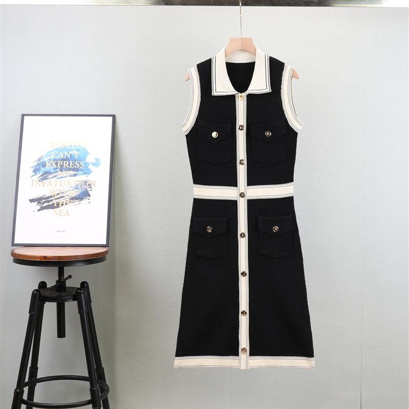 Francouzské malé parfémové temperamentní klopové pletené šaty dámské plus size módní vestové šaty