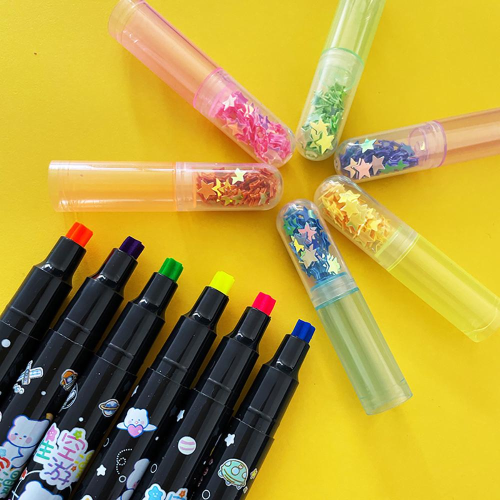 6Pcs/set Cute Star Stamp Highlighter Color Art Marker DIY Hand Account Pen Office Stationery Student School Drawing Supplies