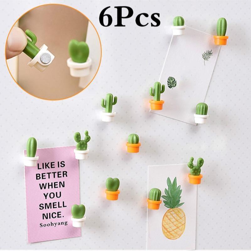 6Pcs/Set 3D Cute Succulent Plant Magnet Message Sticker for Kitchen Refrigerator Magnet Button Cactus Decoration Accessories