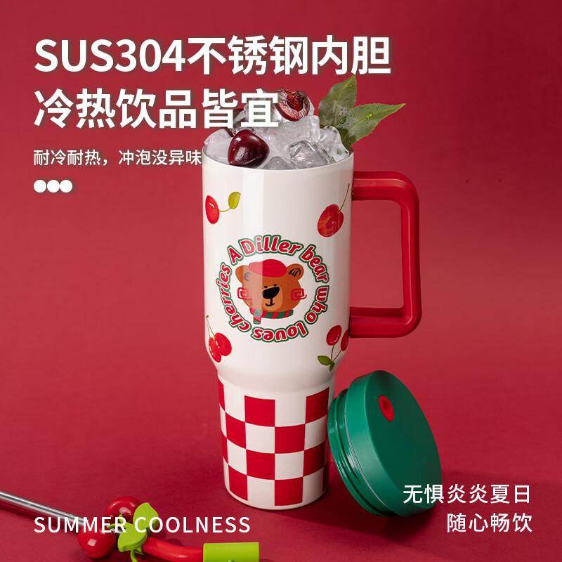 Dileber Cherry Bear Stainless Steel Wide Mouth Thermos Cup