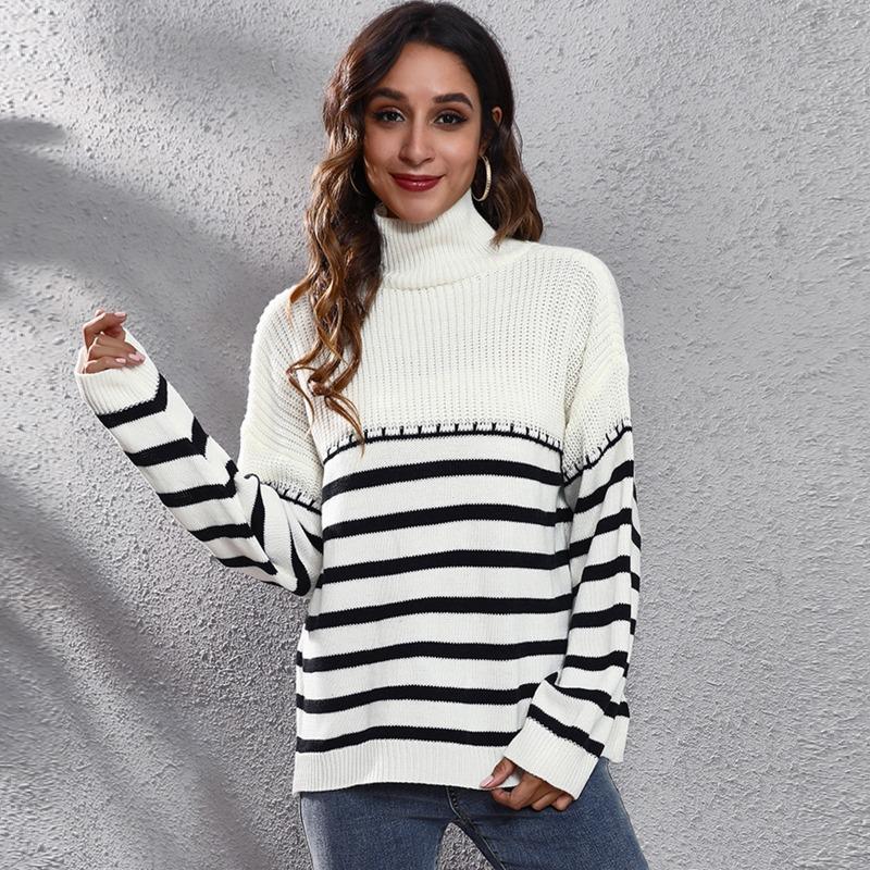 Women S Striped Turtleneck Sweater Loose Fit Autumn Winter Knitwear