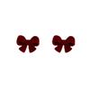 Autumn And Winter Retro Red Flocking Bow Stud Earrings, French Gentle Plush Premium Butterfly Pearl Earrings