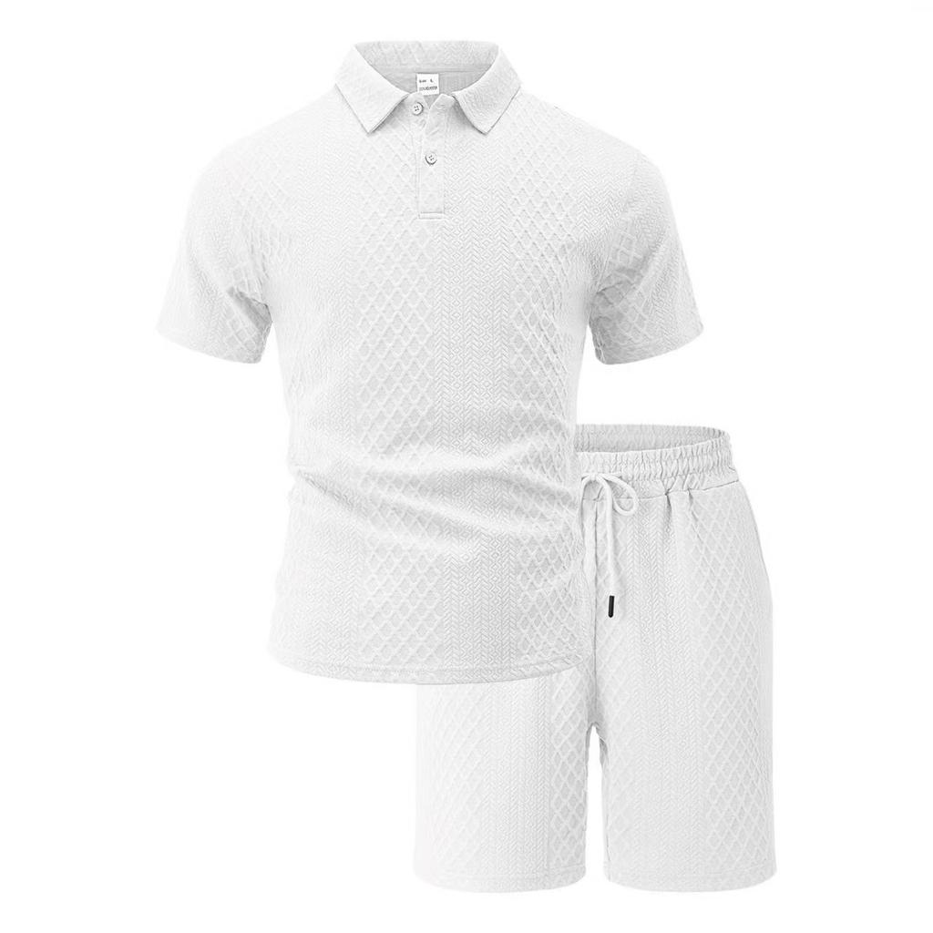 Heren Casual Sport Jacquard Korte Mouw Polo Shirt En Korte Broek Set