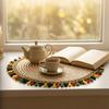 Corn Husk Placemat Heat Resistant Woven Table Mat Non-Slip and Colorful Tassels
