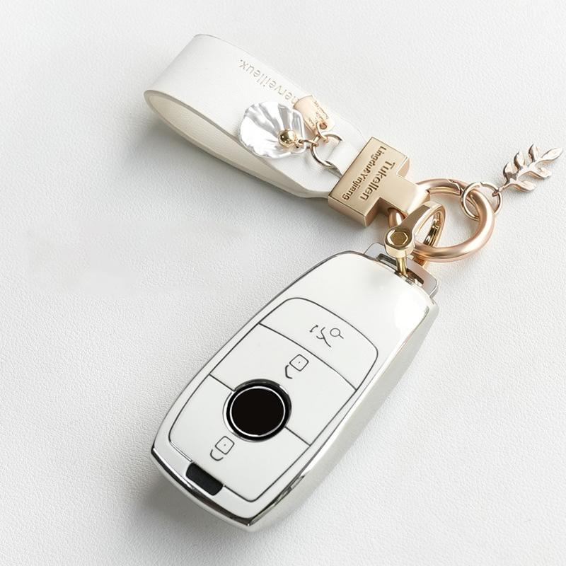 Auto Key Fob Chain Luxury Genuine Genuine Leather Key Ring Pure Color Buckle Auto Key Fob Ring Auto Auto Accessories Gift Auto Key Ring Auto Key