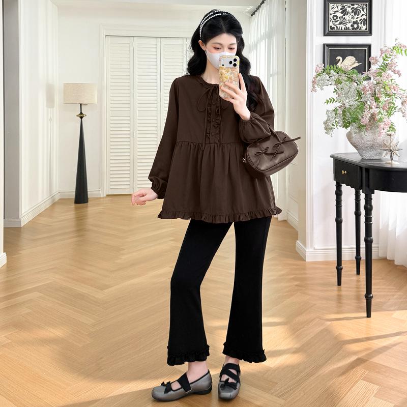 

2026 Spring Maternity Red Retro Doll Shirt with Skin-Brightening Side Patchwork L хакі