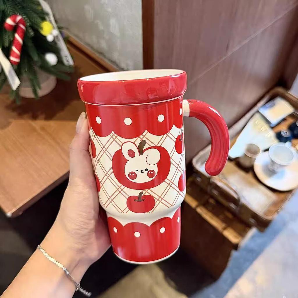 Hochwertiger Strohbecher mit Deckel Keramiktasse Große Kapazität Wasserbecher Mädchen Zuhause Geburtstagsgeschenk Souvenir