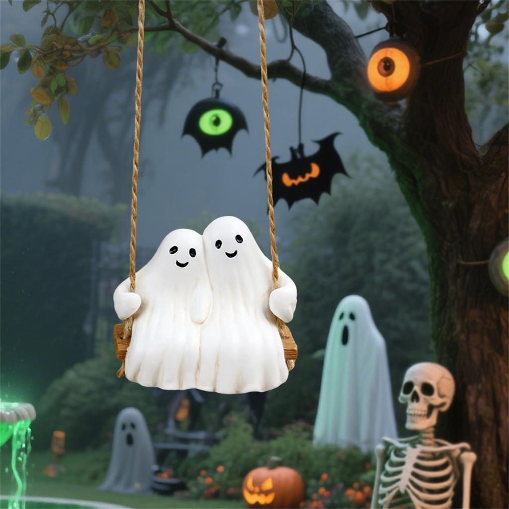 Ghost Decor Ghost Ornaments For Tree Cute Aesthetic Resin Swinging Couple Statue For Kitchen Branch Home Rearview Mirror Outdoor
