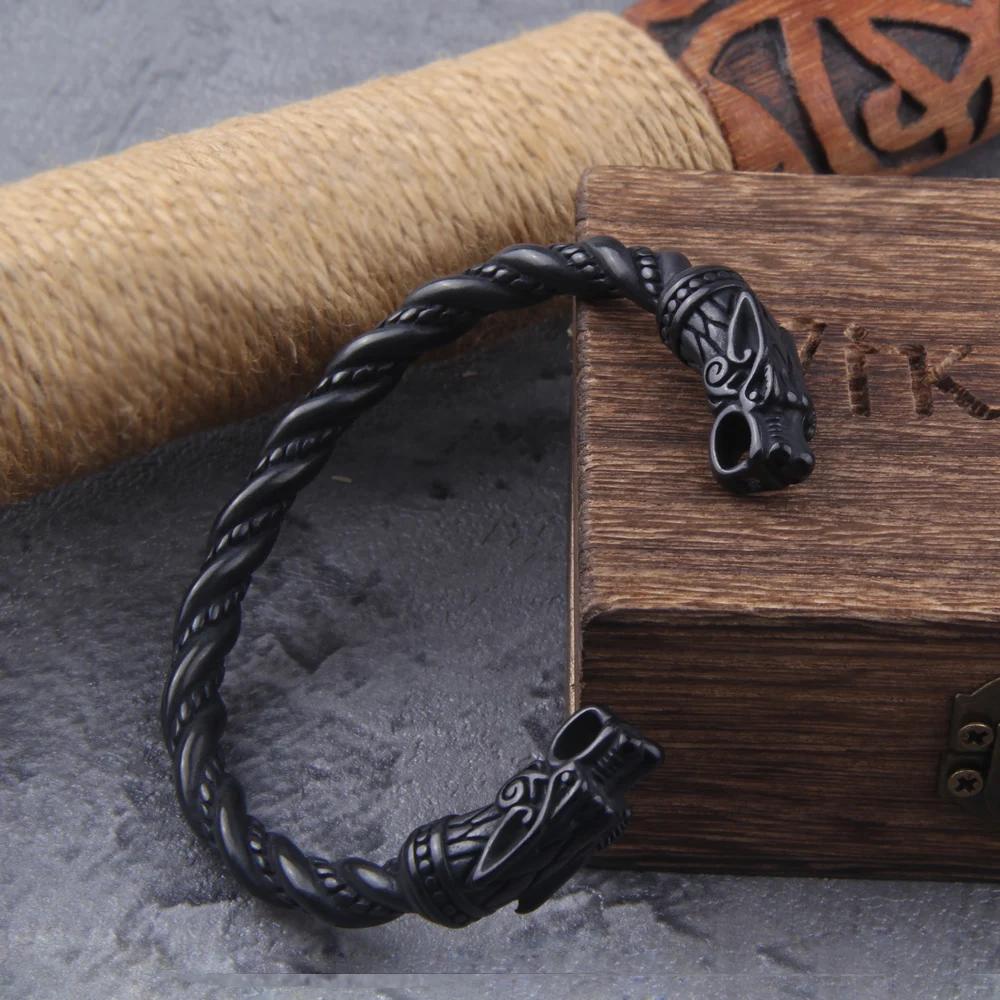 Edelstahl Wikinger Drachen Armband für Männer mit nordischer Holzbox Armreif Armband