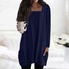 Womens Tops Square Collar Long Sleeve Blouses Casual Mid-length Shirts Fashion Print Tunic Tops With Pockets