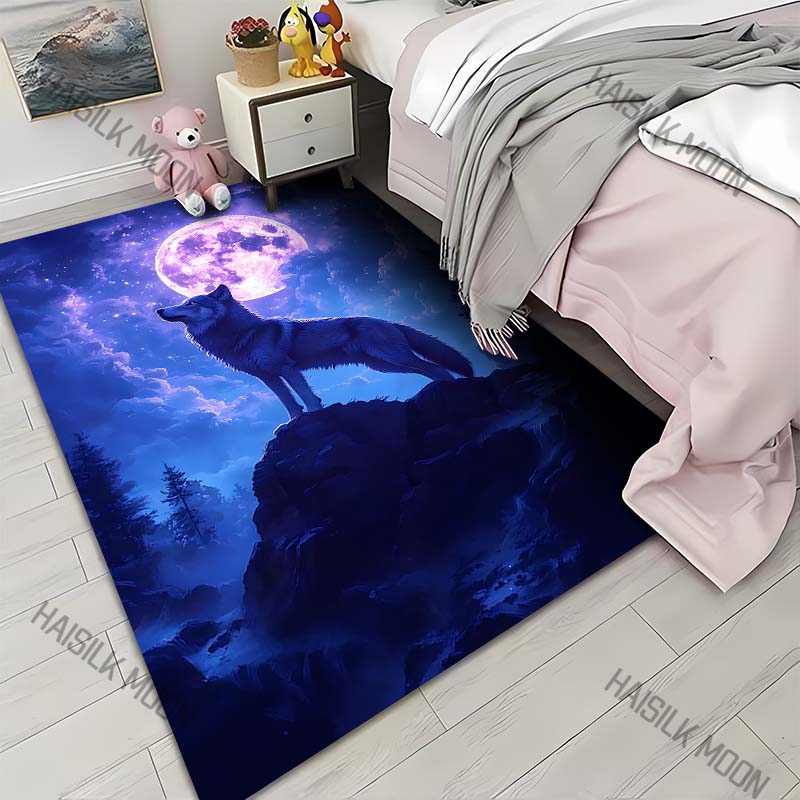 

Lone wolf on mountain under moonlit sky Print Carpet for Living Room Bedroom Sofa Home Decor Rus Non-slip Floor Mat Luxury Gift 40x60cm