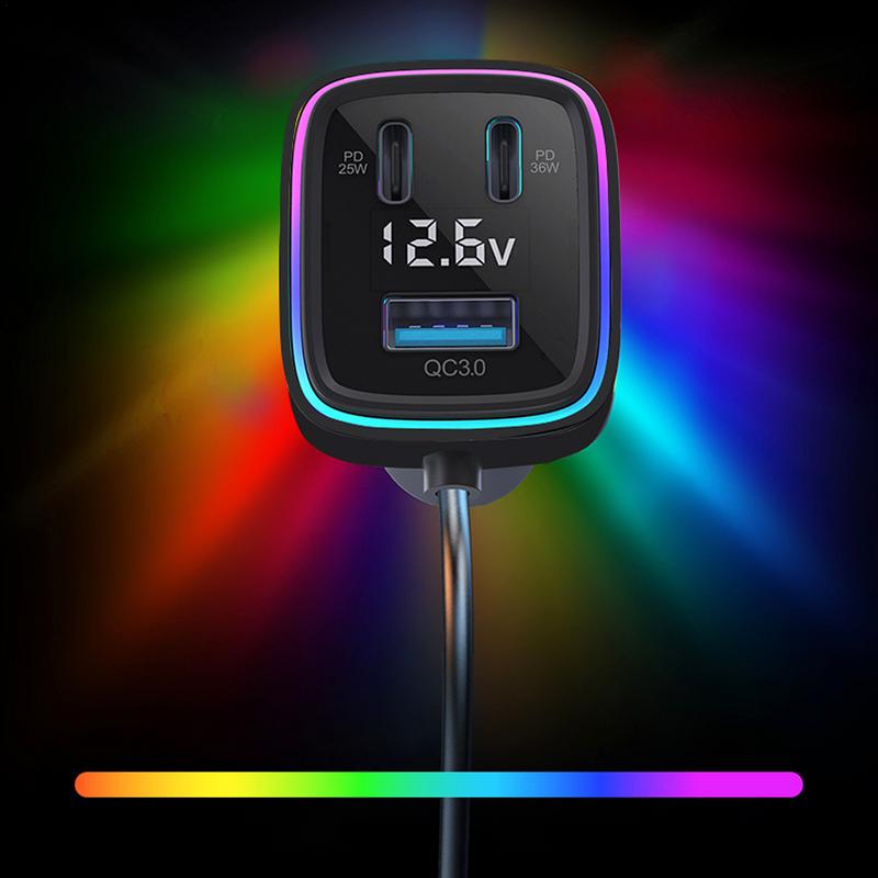 Car Outlet Adapter Automobile Charger Multiport 115W 6-Port Car Phone Adapter Voltage Display 1.5m Extention Pd&Qc 3.0 Type C