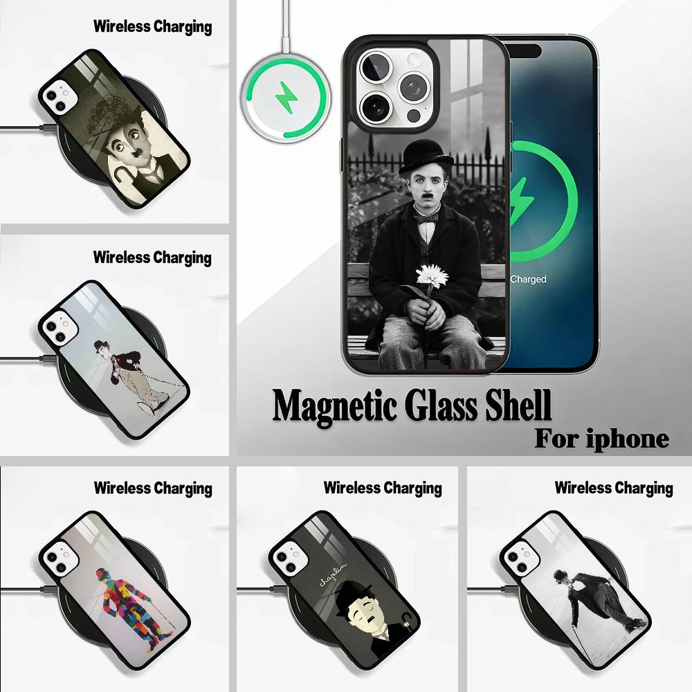 C-Charlie Chaplin Phone Case For IPhone17 16 15 14 13 12 11 Pro Max 16/15/14Plus Wireless Charger Cover Funda