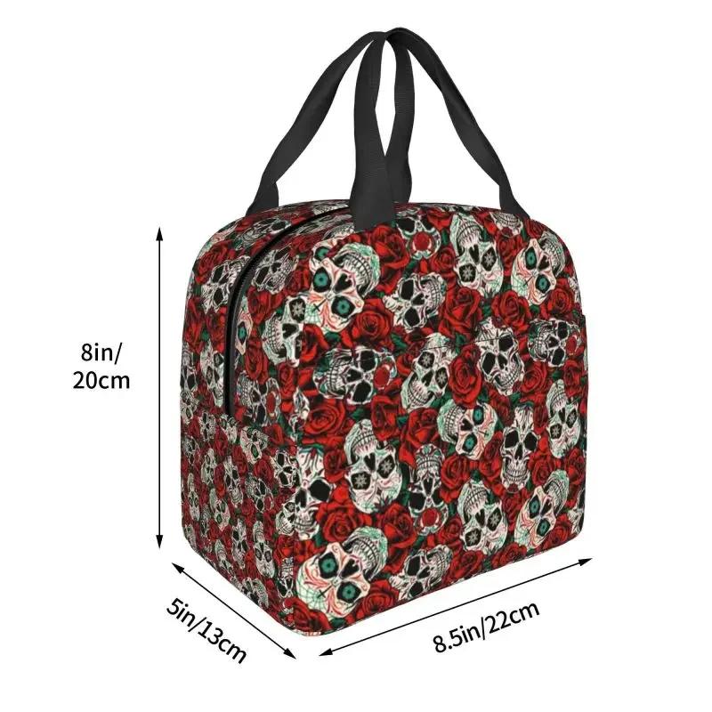Sugar Skull And Roses Flowers Lunch Bag Women Thermal Cooler Insulated  Container for Student School Work Food Tote Bags