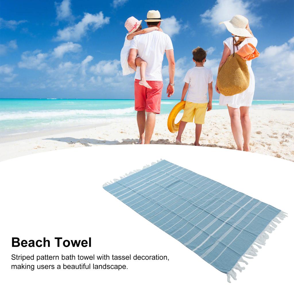 Stripe Beach Towel Extra Large Size Shawl Towel with Tassel for Travel Camping Gym Swimming PoolBlue