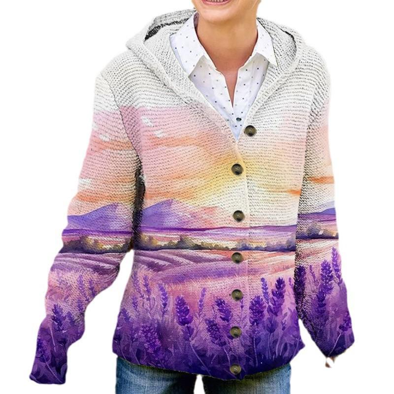 25-Year Cross-Border Hooded Cardigan-Style Fine Knit Sweater Coat